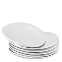 Bruntmor 세라믹 곡선형 서빙 플래터 6개의 접시 세트. 27.9cm(11인치) 도자기 베이킹 접시/접시. 오븐 전자레인지 식기 세척기에 안전합니다. 크리스마스 서빙. 원, White