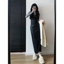 YAPOGI 2023년 이너 나시 원피스 여춘추 코트 조거 기질 이너 롱스커트 고급감 가죽 스커트
