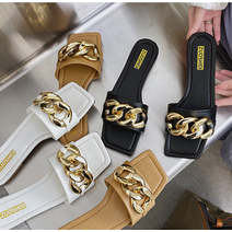 스퀘어 금장 체인 슬리퍼 TL012