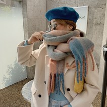 여성머플러 체크 목도리 롱 긴목도리 부드러운 숄머플러 빅목도리 파스텔톤 핑크 블루 아이보리