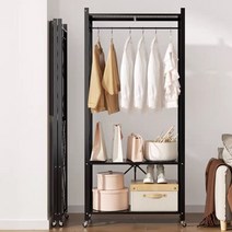 이케아 행거 접이식 폴딩 철제 이동식 트롤리 드레스룸 선반 옷걸이 옷정리 스탠드 설치형 자취방 간이, 접이식 선반 블랙 4단