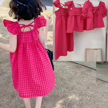 PigPug 여자 스커트 격자 레이스 업 슬리브 탑 드레스 22 여름 드레스 새로운 대외 무역 어린이 의류 에이전트 3-8 세