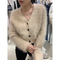 Ogfaour 추동 빈티지 엘레강스 브이넥 싱글버튼 뽀글뽀글 긴팔 니트 가디건 스웨터 코트 A22100534