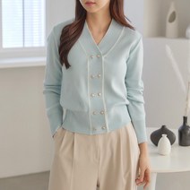여자 y넥 슬림핏 더블버튼 파스텔니트 가디건