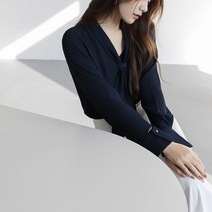 여성 리본 쉬폰 블라우스 브이넥 정장 셔츠 WHC23013117
