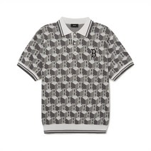 MLB 큐브 모노그램 전판패턴 니트 반팔 카라티 BOS Grey 262709