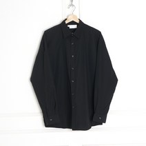 NOB 검정색 남자 링클프리 면 오버핏 긴팔 셔츠