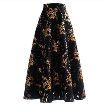 블랙 자가드 꽃무늬 롱스커트 맥시스커트 모임룩 가을 겨울 우아한 플라워패턴