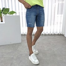 간빠레 [무배 빅사이즈]전체 속 밴딩 워싱 남자 디스 컷팅 청반바지