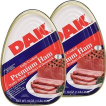 DAK 프리미엄 캔 햄 16온스 완전 조리 바로 먹을 수 있는 (2팩), 하얀색