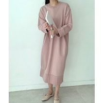 코튼 쭈리면 오버핏 루즈 박시 맨투맨 시보리 트임 롱 긴팔 원피스 일상룩 엄마등원룩 무지