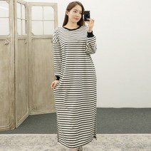 딥넥 오버핏 스트라이프 긴팔 단가라 롱원피스 홈웨어