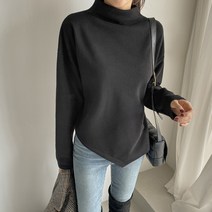 사선컷팅반하이넥티셔츠