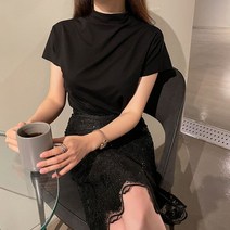 더제이수 / 반하이넥 캡소매 셔링 블라우스