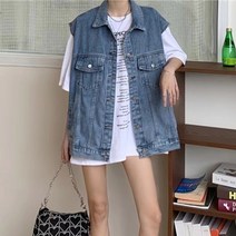 채윤러브 chaeyoon love 봄 가을 여성 청데님 조끼 캐주얼 루즈핏