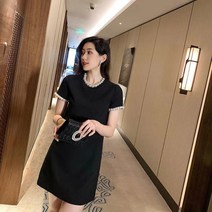 여성 여름 반팔 트위드 원피스 반팔 라운드넥 고급스러운 슬림핏 패션 트위드 원피스