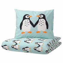 이케아 블로빙아드 이불커버+베개커버 펭귄 터쿼이즈 150x200+50x80cm 면80%