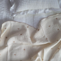 거즈 삼중직 자수 90X160 유아블랭킷 (검증원단 ), 별달베이지