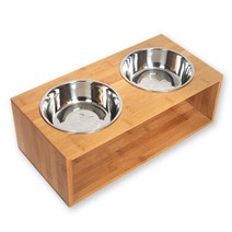2구 나무거치대 스텐식기 강아지 식탁 밥그릇 볼 보울 초보집사 편리세척, 1개
