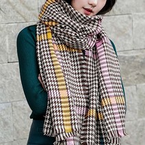 그레타 체크 머플러 브라운 롱 니트목도리