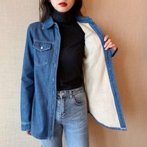 L.ONLIN SHOP여성 기모 롱 셔츠 겨울 남방 가디건 데님 직장 plv17 오버핏셔츠 여성블라우스 셔츠