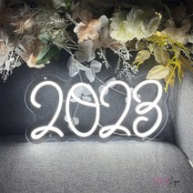 네온간판 2023 네온 사인 LED 벽걸이 방 장식 숫자 조명 램프 재미있는 홈 스토어 게임 벽, 07 ice blue_02 45X23cm USB