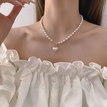 갑상선 목걸이 초커 여성 우아한 진주 비즈 숙녀 패션 라인 석 쉘 하트 펜던트 쥬얼리