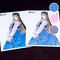 재고15단종품 [ 여울 ] 까만너구리 여자 공주 소녀 인물 일러스트 스티커 북 놀이 빈티지 저널 꾸미기 다꾸 9번 [허니마켓], 파랑
