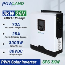 차량용인버터 12v 24v 220v 캠핑전기 powland 3kw 태양열 230vac 5060hz 하이브리드 3000w 순수 사인파 pwm 배터리 충 inversor solar, sps-3kw-24v
