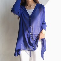 페어 여름 롱 루즈핏 미시 쉬폰가디건