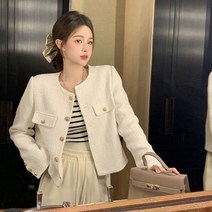 트위드자켓 Deeptown 자른 트위드 자켓 여성 빈티지 미적 한국 패션 하라주쿠 자켓