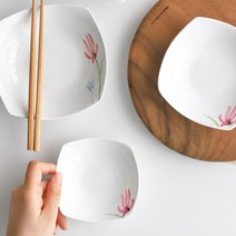 본차이나 라피네 꽃무늬 사각 쿠프 접시 /7.5인치 5P