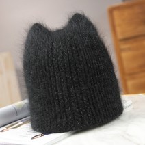 새로운 앙고라 토끼 모피 귀여운 고양이 귀 겨울 모자 여성 Beanies 모자 따뜻한 소프트 솔리드 니트 모자 레이디 소녀 야외 스키 보닛