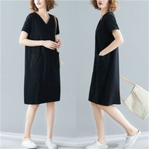 오노마 오노마 ONM 여성 블랙색상 슬림한 브이넥 깔끔 무지 반팔 원피스 (8056248)