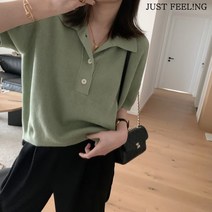 JUST FEEL!NG 봄여름/최신상/루즈핏/반팔/니트티/앞단추/아이스/여성상의/7컬러