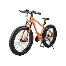 Viribus 팻 타이어 자전거 남성용 산악 21단 서스펜션 시마노 변속기 알루미늄 합금 프레임 26 MTB 성인용 장갑 및 라이트, 프론트 서스펜션/오렌지