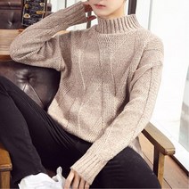 남성 겨울 멜란지 모크넥 루즈핏 니트 남편룩 니트코디템 남자옷코디 목티
