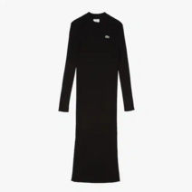라코스테 원피스 라이브 골지 슬림핏 블랙 니트 크루넥 사이드 슬릿 롱 드레스 Ribbed Long Sweater Dress