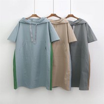 여성 마원단 모양 콘트라스트 캥거루 롱원피스