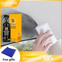 자동차 인테리어 세척제 자동차 세척 도구 천장 클리너 가죽 플란넬 직물 물이 필요 없는 루프 대시 세척제, 100ml