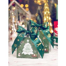 크리스마스 선물 상자 어린이 사탕 과자 가방 이브 사과 유치원 휴대용 산타 성탄절, S-카드10개+머리웨이브그린+리본+라피테