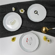 오븐용 플레이트 법랑 그릇 디저트 물결모양 샐러드 빈티지, 3개세트(화이트)