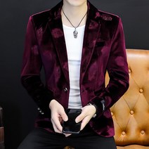 파티 수트 가을 겨울 남성 정장 재킷 꽃 인쇄 벨벳 소재 캐주얼 긴 소매 패션 슬림 양복 블레이저