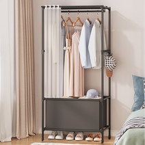 에이원스토어 조립식 수납 커튼 옷장 기본형, 블랙