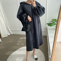 빅걸스토리 빅사이즈 여성 브이넥 오버핏 데일리 후드 캐주얼 롱 원피스