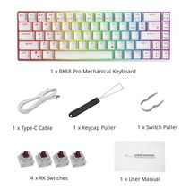 용품 Royal Kludge RK68 Pro/rk71 게이트론 핫 스왑 기계식 키보드 68 키 RGB 백라이트 트라이 모드 2.4G 무선 블루투스, [01] Gateron Blue, [01] RK68 Pro RGB Sliver, 01 Gateron Blue, 한개옵션2