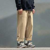 지디오 카인M 남성 면 밴딩바지 오버핏 와이드 팬츠 아메카지 9부 롤업 긴바지 봄 가을 남자밴딩바지