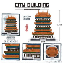 중국 스타일 호환 키덜트 블럭 브릭 옐로우 크레인 타워 성인 어려운 조립 완구 교육용 작은 입자, 단일사이즈, 크레인 타워 2761과립