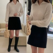 앙고라st 퍼 카라 크롭니트티