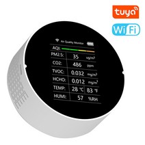 Tuya-WiFi 공기 품질 모니터 7 In 1 PM2.5 TVOC CO2 HCHO 온도 습도 AQI 감지기 가정 책상 사무실 자동차, CHINA, White Tuya WiFi
